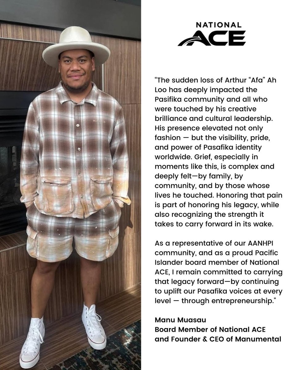 National ACE (@nationalace) on Twitter photo “The sudden loss of Arthur “Afa” Ah Loo has deeply impacted the #Pasifika community and all who were touched by his creative brilliance and cultural leadership." - Manu Muasau, Board Member of National ACE (<a href="/manumental_/">Manu Muasau, M.A.</a>) “The sudden loss of Arthur “Afa” Ah Loo has deeply impacted the #Pasifika community and all who were touched by his creative brilliance and cultural leadership." - Manu Muasau, Board Member of National ACE (<a href="/manumental_/">Manu Muasau, M.A.</a>)