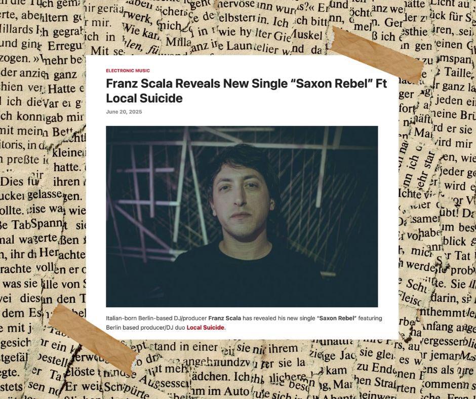 ECLECTICA (@eclecticaberlin) on Twitter photo ‘Italian-born Berlin-based DJ/producer #FranzScala has revealed his new single “Saxon Rebel” featuring Berlin based producer/DJ duo <a href="/LocalSuicide/">Local Suicide</a>.
The song is out now via #SlowMotionRecords!
Find out more here: koolrockradio.com/franz-scala-re… ‘Italian-born Berlin-based DJ/producer #FranzScala has revealed his new single “Saxon Rebel” featuring Berlin based producer/DJ duo <a href="/LocalSuicide/">Local Suicide</a>.
The song is out now via #SlowMotionRecords!
Find out more here: koolrockradio.com/franz-scala-re…