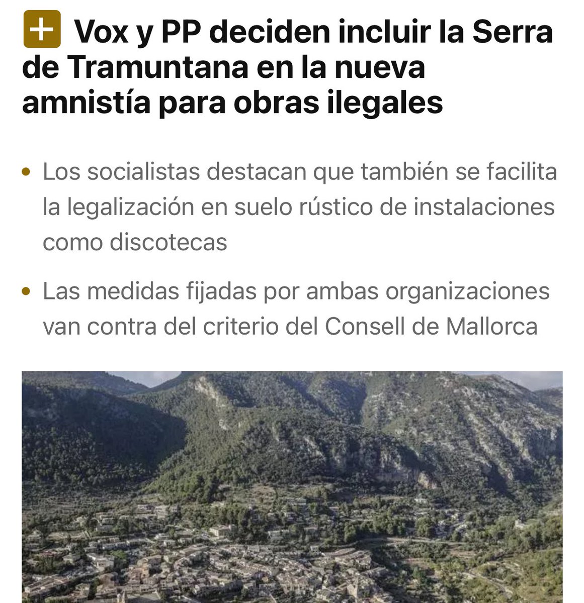 🤬PP i VOX volen destruir també la Serra de Tramuntana

❌Balears no és un parc temàtic per a especuladors

💸Prohens, deixa d’atacar la nostra terra i vendre el nostre patrimoni als de sempre

🔗 diariodemallorca.es/mallorca/2025/…