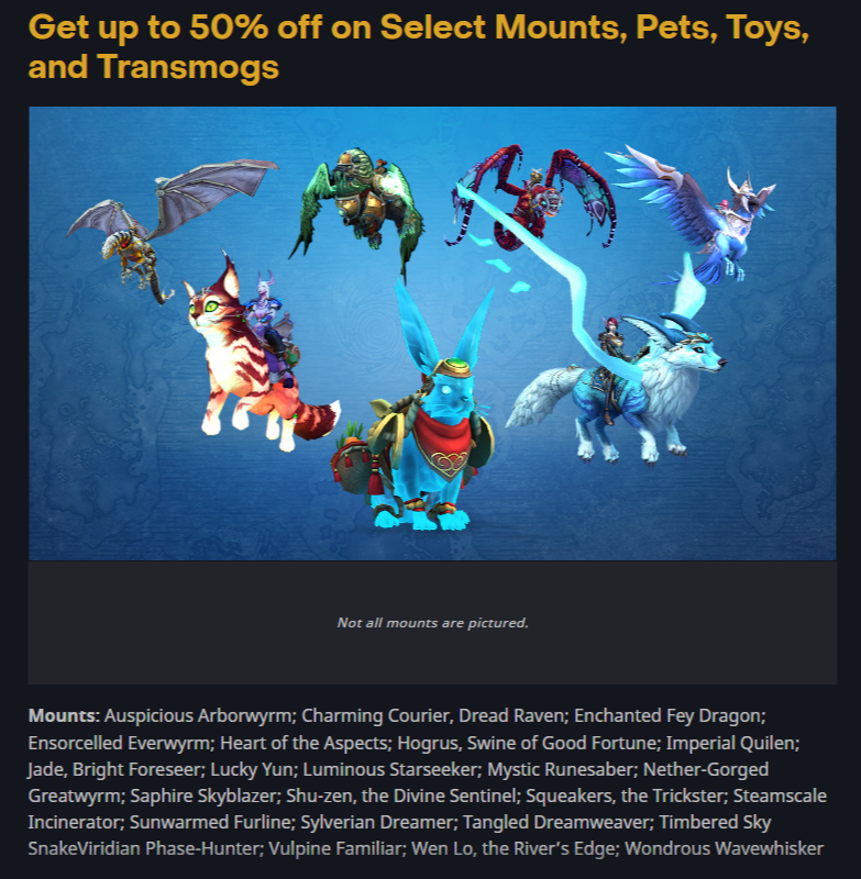 I feel like doing a little #Warcraft giveaway for a currently on sale mount of the winner's choice. Winner picked June 25th.

To Enter:
💙Like
🔁Repost
🗨️Comment with what your favorite mount is in WoW

NA only and we have to be btag friends for 3 days due to gift restrictions.