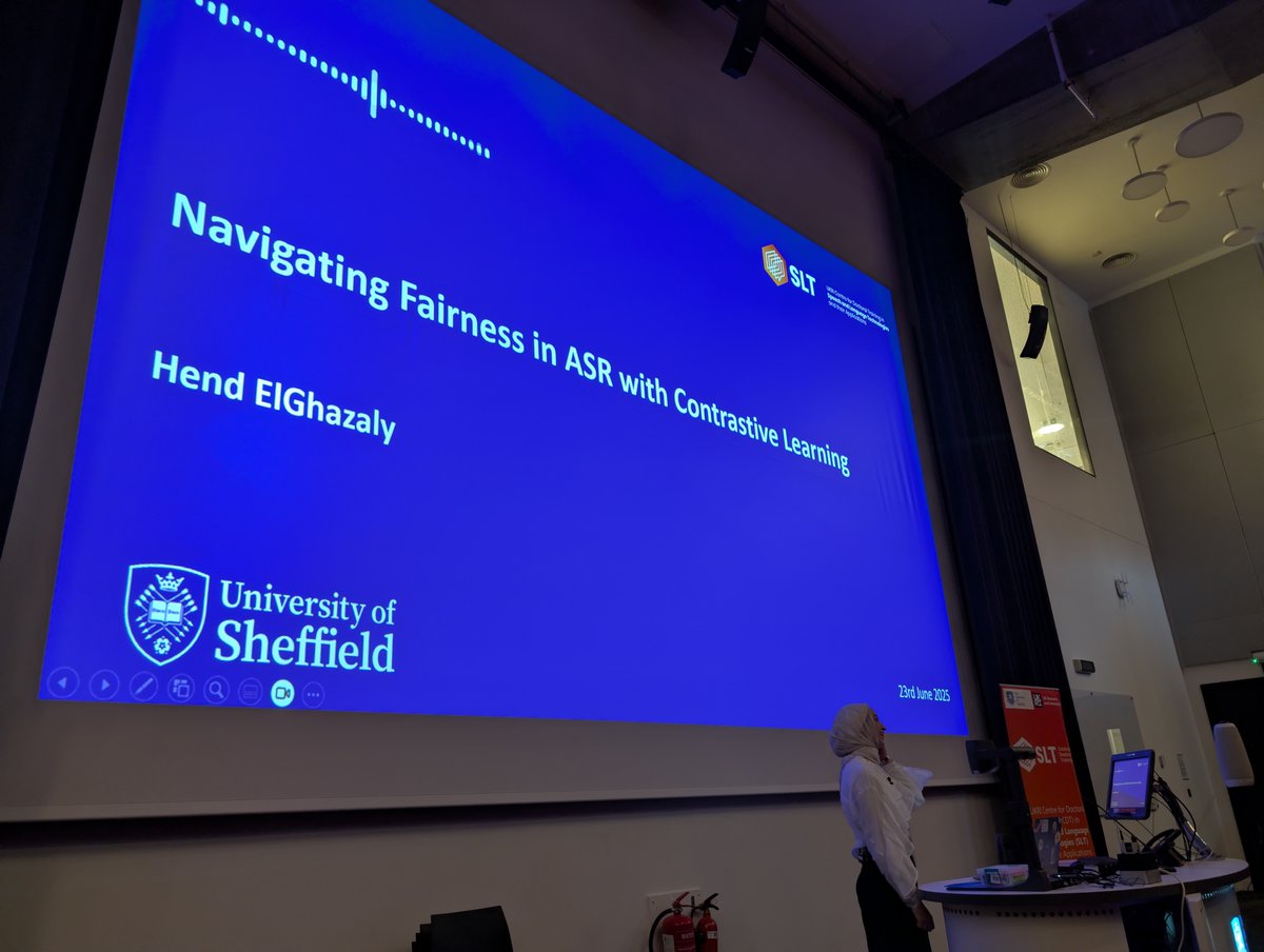 sltcdt's tweet image. Penultimate #PhD #talk of the #SLT #CDT Annual #Conference afternoon is @HTelghazaly with “Navigating Fairness in ASR with Contrastive Learning”. slt-cdt.sheffield.ac.uk/annual-confere…