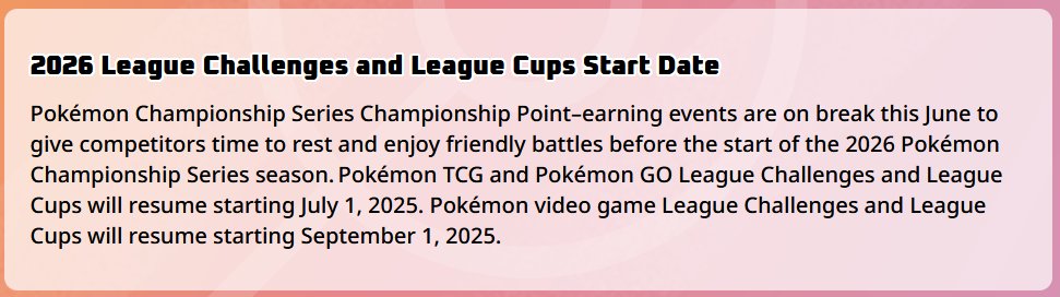 Just a heads up for any other VG-centric TOs out there: we asked about this the other day and got confirmation that if our League wanted to keep Cup eligibility we had to run GO or TCG Challenges over the summer. Make sure to plan ahead! #playpokemon