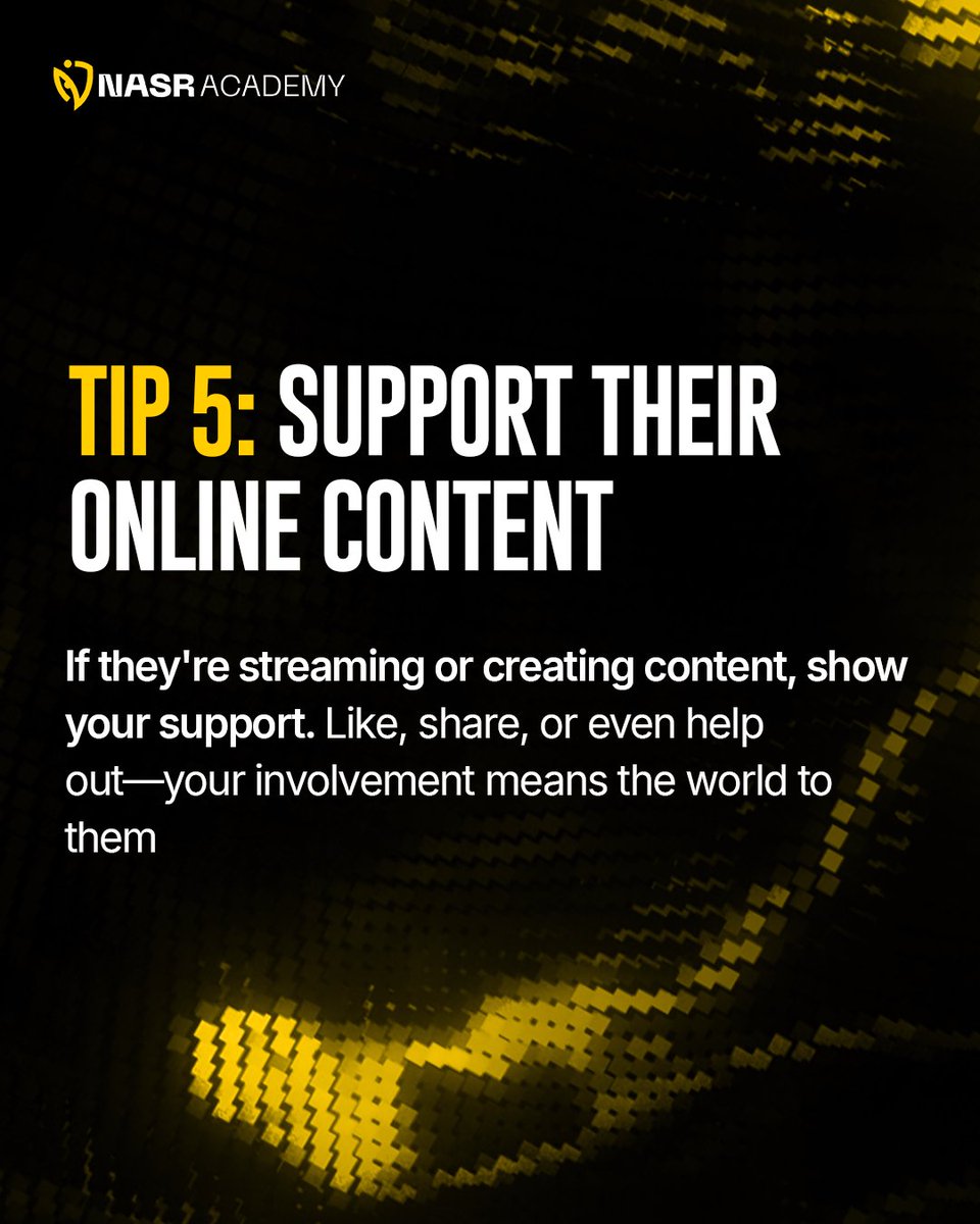 NASR_Academy's tweet photo. 🎟️ Tip 4: Attend events together
📲 Tip 5: Support their online content

Empower your child’s gaming journey in a safe space built for growth.

#NASRAcademy #Academy #Kids #Parents #Esports #ParentsTips #Parenting #ParentingTips #AbuDhabi #UAEParents #uaemoms #uaekids #uaegamers https://t.co/c4ei9EY0Mo
