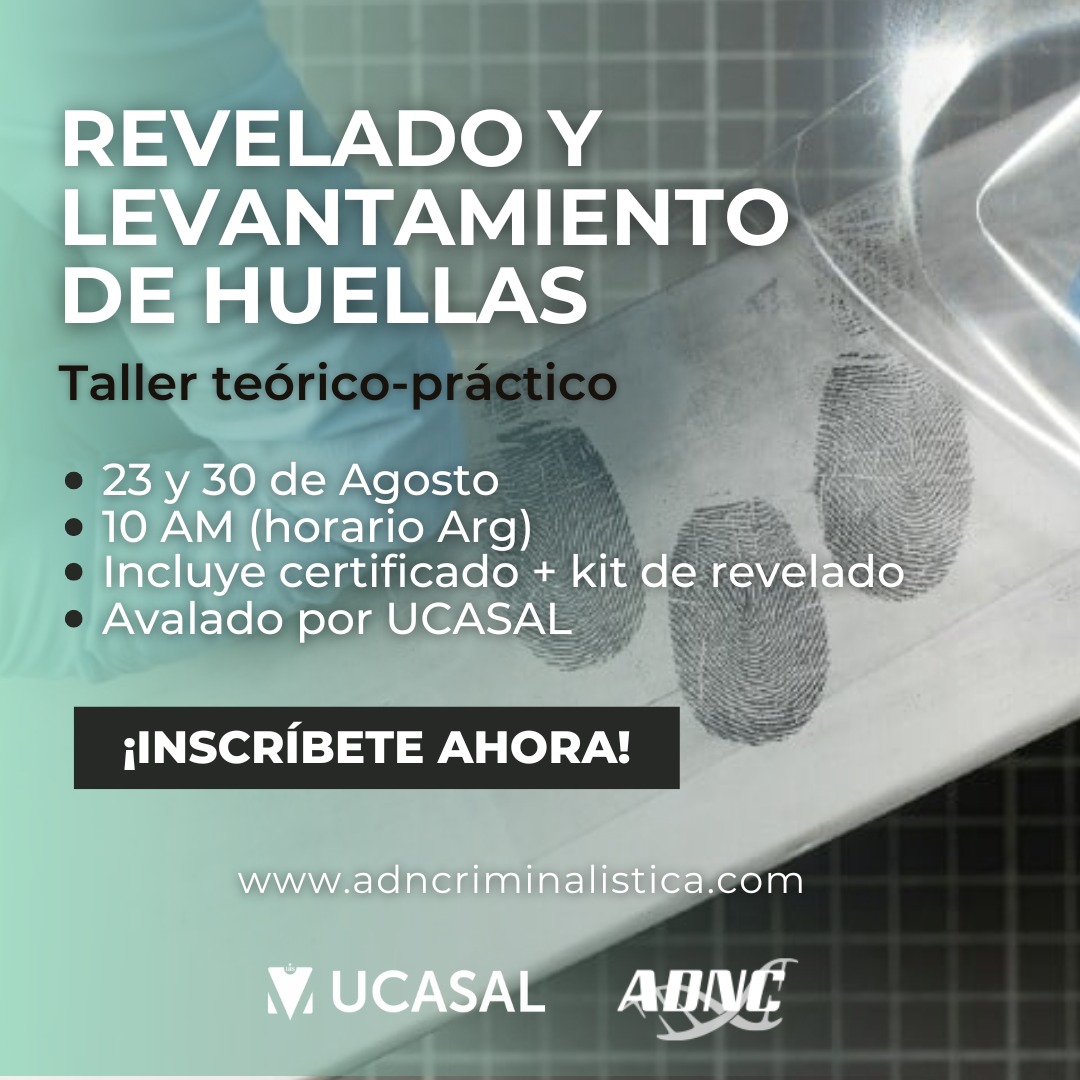 adncrimi's tweet photo. NUEVO TALLER PRÁCTICO INTENSIVO DE REVELADO Y LEVANTAMIENTO DE HUELLAS LATENTES
23 y 30 de agosto de 2025 - Online y presencial, avalado por la UCASAL

Más información e inscripción:
https://t.co/4BVRgntuIU
¡CUPOS LIMITADOS!
#criminalística #huella #forense #taller #ucasal https://t.co/gcrz0aPtu9