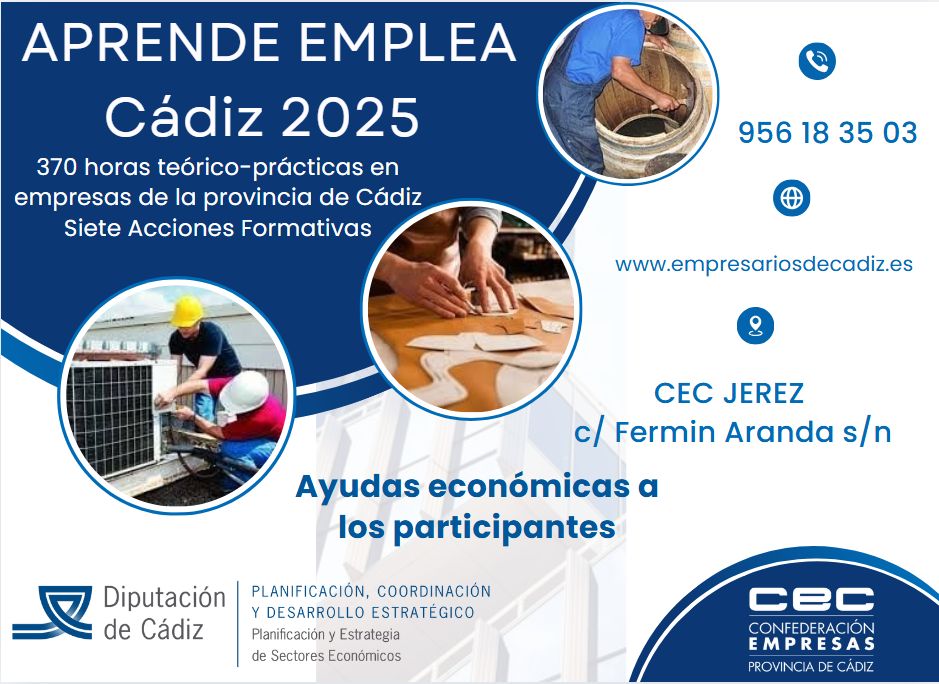 ¡Llega APRENDE EMPLEA Cádiz 2025!

📚 370 horas formación teórico-práctica
🏢 En empresas locales de distintos sectores
💶 Con ayudas económicas para participantes

📅 Plazo de solicitud abierto hasta el 7 de julio de 2025

#Formación #Cádiz #AprendeEmplea #Oportunidad