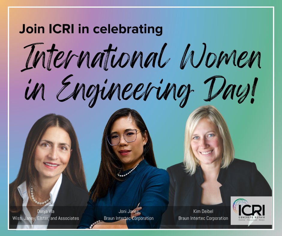 Today is International Women in Engineering Day! At ICRI, we are grateful for the many contributions that have been made to our industry by outstanding women.

THANK YOU to all the incredible women who are a part of our industry! 

#ICRI #concrete #concreterepair
