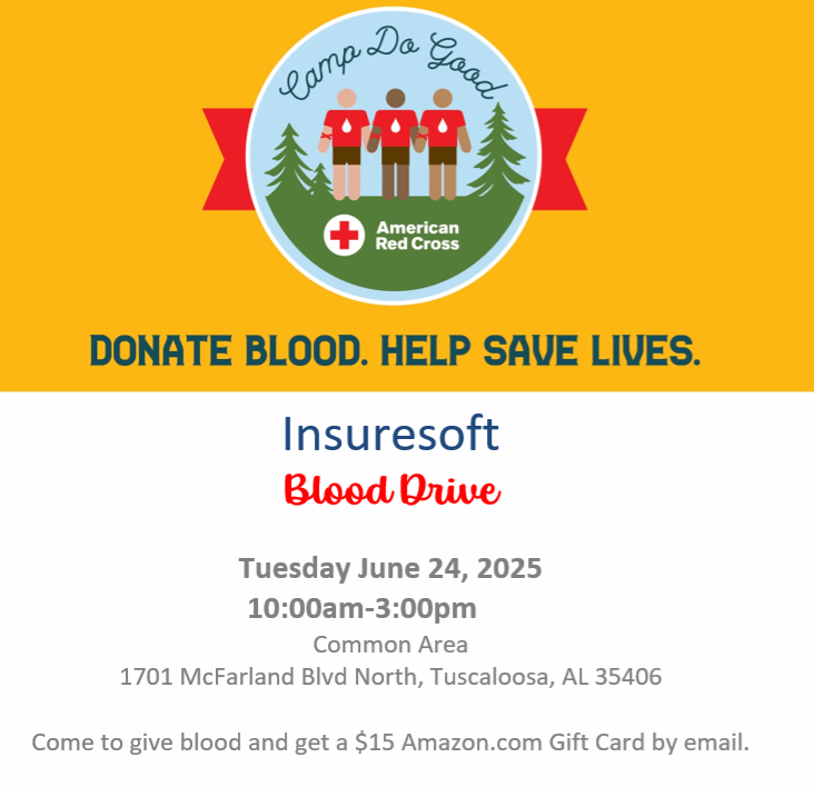 Insuresoft's tweet image. We're rolling up our sleeves for a great cause! 🩸

June 24 | 10:00am–3:00pm.
📍1701 McFarland Blvd North, Tuscaloosa, AL

Let’s do some good together!

#blooddrive #insuresoft #insurtech