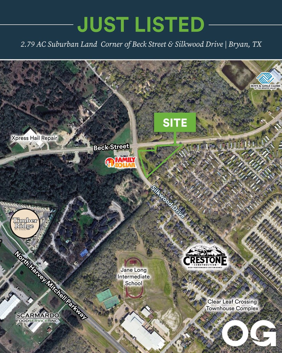 oldhamgoodwin's tweet image. Just Listed | FOR SALE | 2.79 AC at Beck Street & Silkwood Drive | Bryan, TX
2.79 acres near downtown Bryan with easy access to SH-21 and Harvey Mitchell Parkway.
For more info, contact Jeremy Richmond at 979.977.6096, Jeremy.Richmond@OldhamGoodwin.com..
