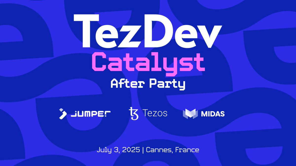 Excited to announce we'll be co-hosting the #TezDev2025 after-party with the @Tezos community and <a href="/JumperExchange/">Jumper</a> 🥂

Come and join us for an evening of celebrations and conversations, right by the beach in Cannes 🏖️

🗓️ 3 July, 19:00 CEST
📍 La Plage du Martinez, Cannes
💌