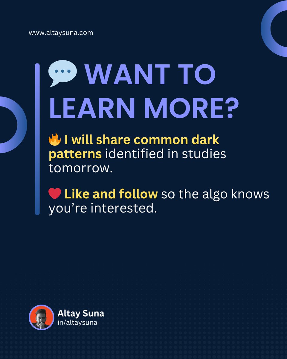 rotudam's tweet image. Ready to see what these manipulative designs look like in the wild?
Tomorrow, I’ll share the most common dark patterns to watch out for.
Like and follow so you don't miss it!
#LearnToDesign #UXTips