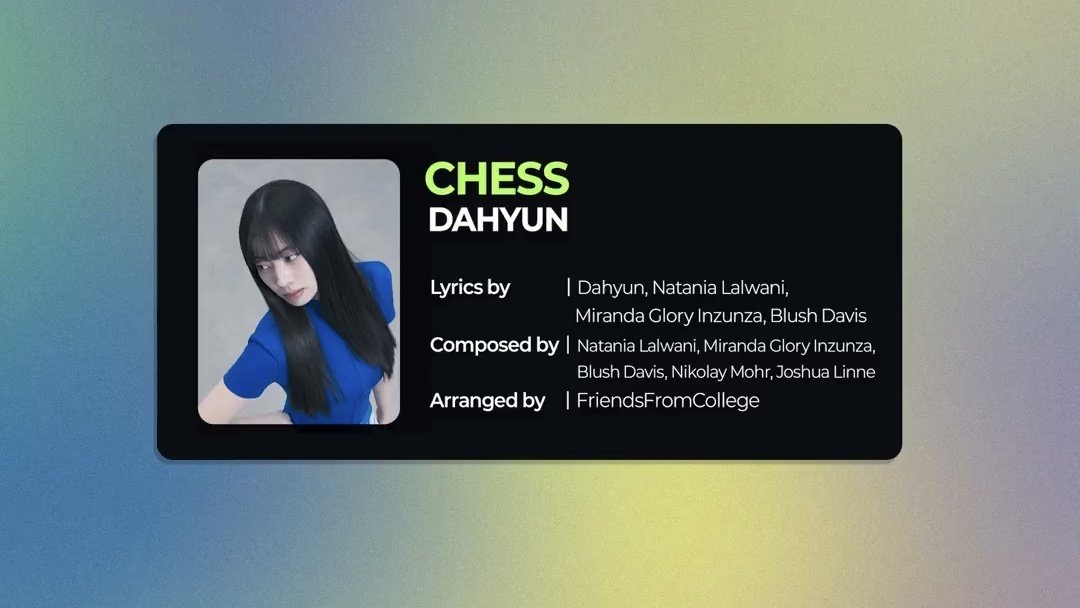 🚨 | Dahyun participou da composição da letra do seu novo solo “CHESS”.

#DAHYUN #다현 #TWICE #트와이스 <a href="/JYPETWICE/">TWICE</a>