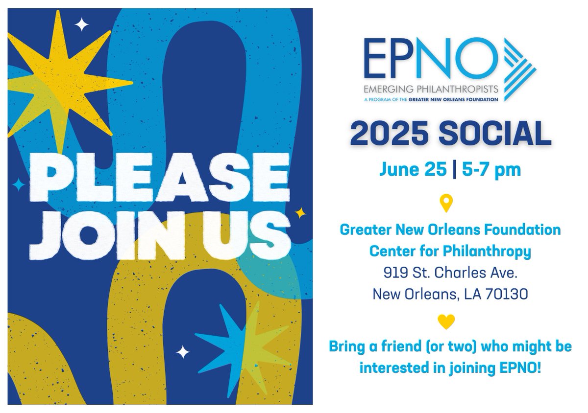 EPNO (@epnola) on Twitter photo A program of the <a href="/GNOFoundation/">GNOFoundation</a>, EPNO invites you to join us as we gather to kick off recruitment for our 2025 cohort this Wednesday 6/25. RSVP here: greenvelope.com/event/epno-202….
Applications for the 2025 cohort are open through July 11. Apply here: gnof.org/what-we-do/ini…. A program of the <a href="/GNOFoundation/">GNOFoundation</a>, EPNO invites you to join us as we gather to kick off recruitment for our 2025 cohort this Wednesday 6/25. RSVP here: greenvelope.com/event/epno-202….
Applications for the 2025 cohort are open through July 11. Apply here: gnof.org/what-we-do/ini….