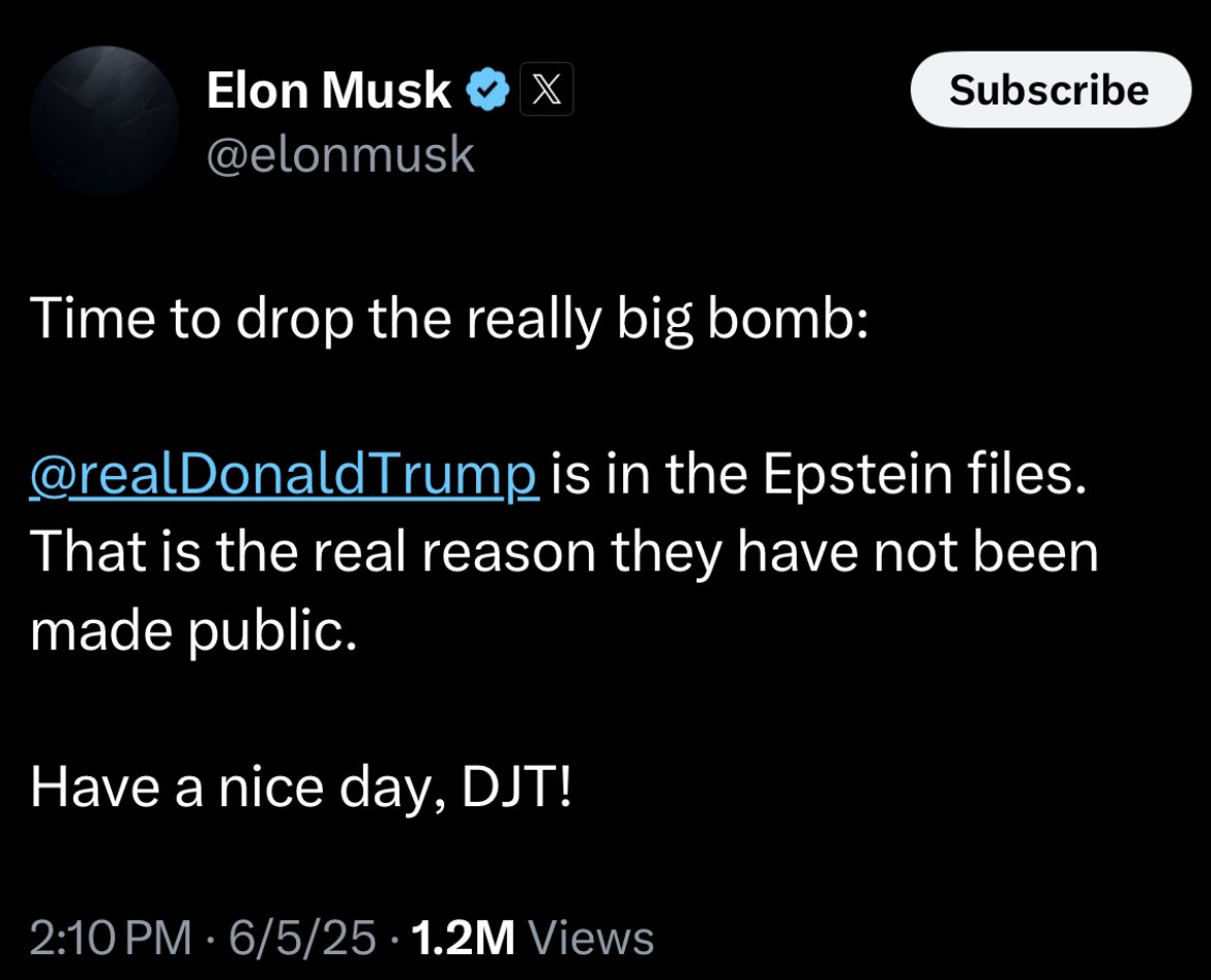 The next “Bomb” that needs to be dropped - 

The Epstein Files.

Who Agrees?