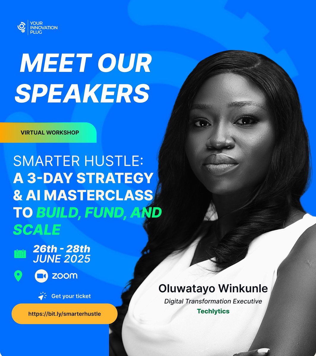 Meet the Power Players Behind the Hustle!
We’re bringing real impact to the table at Smarter Hustle: A 3-Day Strategy &amp; AI Masterclass 

Oluwatayo Winkunle-Digital Transformation Executive, Techlytics
🗓️ June 26–28
📍 Zoom
🎟️ Get your ticket → bit.ly/smarterhustle

#Smarter
