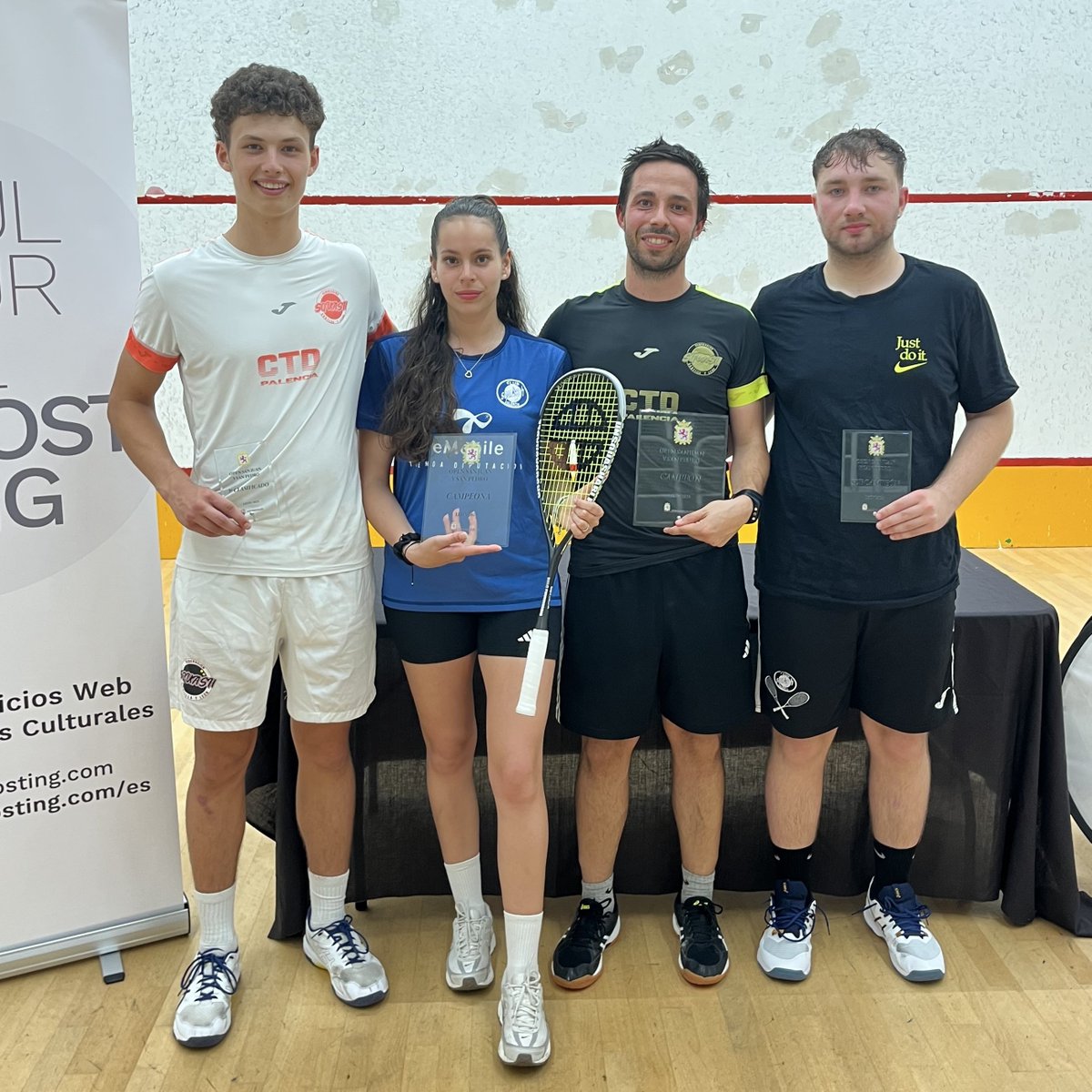 JGordonJackson's tweet photo. Full podium at 2025 San Juan and San Pedro Open!
Triple podio de @SquashPalencia en Open San Juan y San Pedro 
🥇Jorge Nebreda
🥈Pablo Antolín
🥉Rodrigo Mingo.
En femenino, Paula Castrillo se corona una vez más como campeona.
In women’s draw, 🥇Paula Castrillo wins once again! https://t.co/PgON8hTJqV
