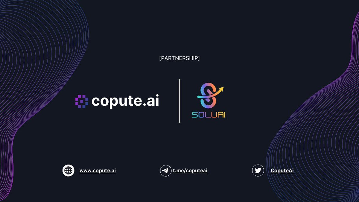 CoputeAi's tweet photo. We're excited to announce a partnership with @SoluAI_net, a platform that provides on-demand #DeAI services.
Together, Copute & SoluAI will democratize access to decentralized compute & AI to power open innovation.
#CoputePartnerships #SoluAI https://t.co/gk6bvUM8or