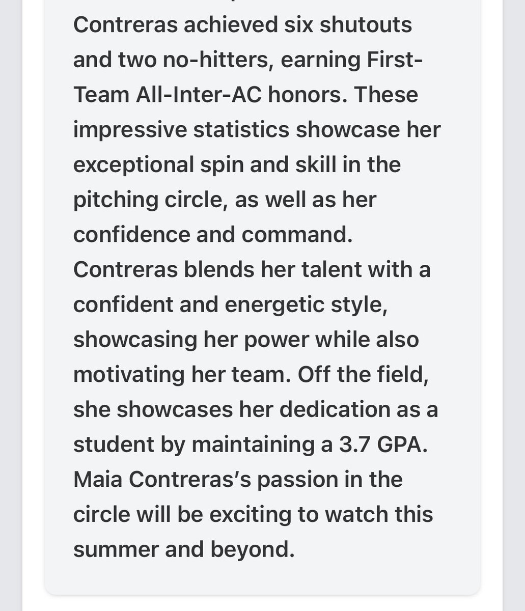 Maia Contreras 2027 (@maiacontreras27) on Twitter photo Honored to be recognized by <a href="/PrepSoftball/">Prep Softball 🥎</a> <a href="/cartermic4/">Michaela Carter</a> along side my teammate <a href="/carolinduncan27/">Caroline Duncan</a>! <a href="/EastCobbBullets/">EC Bullets Fastpitch</a> <a href="/ECB_Jackson/">EC Bullets Jackson</a> <a href="/Jackson_Randy25/">Randy Jackson</a> <a href="/RBPD5015/">Matt Bodenheimer</a> <a href="/andrewbiele1/">Andrew Biele</a> <a href="/BMullins_1/">Beth Mullins</a> <a href="/BlackCatFP/">Black Cat Fastpitch</a> <a href="/EA1785_Softball/">EA Softball</a> <a href="/LineDsoftball/">Line Drive Media</a> <a href="/ExtraInningSB/">EXTRA INNING SOFTBALL</a> <a href="/coach_emmag/">Emma Gaston</a> Honored to be recognized by <a href="/PrepSoftball/">Prep Softball 🥎</a> <a href="/cartermic4/">Michaela Carter</a> along side my teammate <a href="/carolinduncan27/">Caroline Duncan</a>! <a href="/EastCobbBullets/">EC Bullets Fastpitch</a> <a href="/ECB_Jackson/">EC Bullets Jackson</a> <a href="/Jackson_Randy25/">Randy Jackson</a> <a href="/RBPD5015/">Matt Bodenheimer</a> <a href="/andrewbiele1/">Andrew Biele</a> <a href="/BMullins_1/">Beth Mullins</a> <a href="/BlackCatFP/">Black Cat Fastpitch</a> <a href="/EA1785_Softball/">EA Softball</a> <a href="/LineDsoftball/">Line Drive Media</a> <a href="/ExtraInningSB/">EXTRA INNING SOFTBALL</a> <a href="/coach_emmag/">Emma Gaston</a>