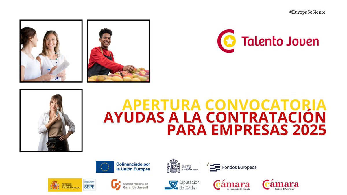 CamaraCampoGibraltar (@camaracg) on Twitter photo ¿Vas a contratar a alguien menor de 30 años?
Te damos 5.000 € por cada contratación con el programa Talento Joven.
Solo para empresas del Campo de Gibraltar.
📲 camaracampodegibraltar.com/convocatoria-a…
#EuropaSeSiente #EmpleoJuvenil
<a href="/diputacioncadiz/">Diputación de Cádiz</a> ¿Vas a contratar a alguien menor de 30 años?
Te damos 5.000 € por cada contratación con el programa Talento Joven.
Solo para empresas del Campo de Gibraltar.
📲 camaracampodegibraltar.com/convocatoria-a…
#EuropaSeSiente #EmpleoJuvenil
<a href="/diputacioncadiz/">Diputación de Cádiz</a>