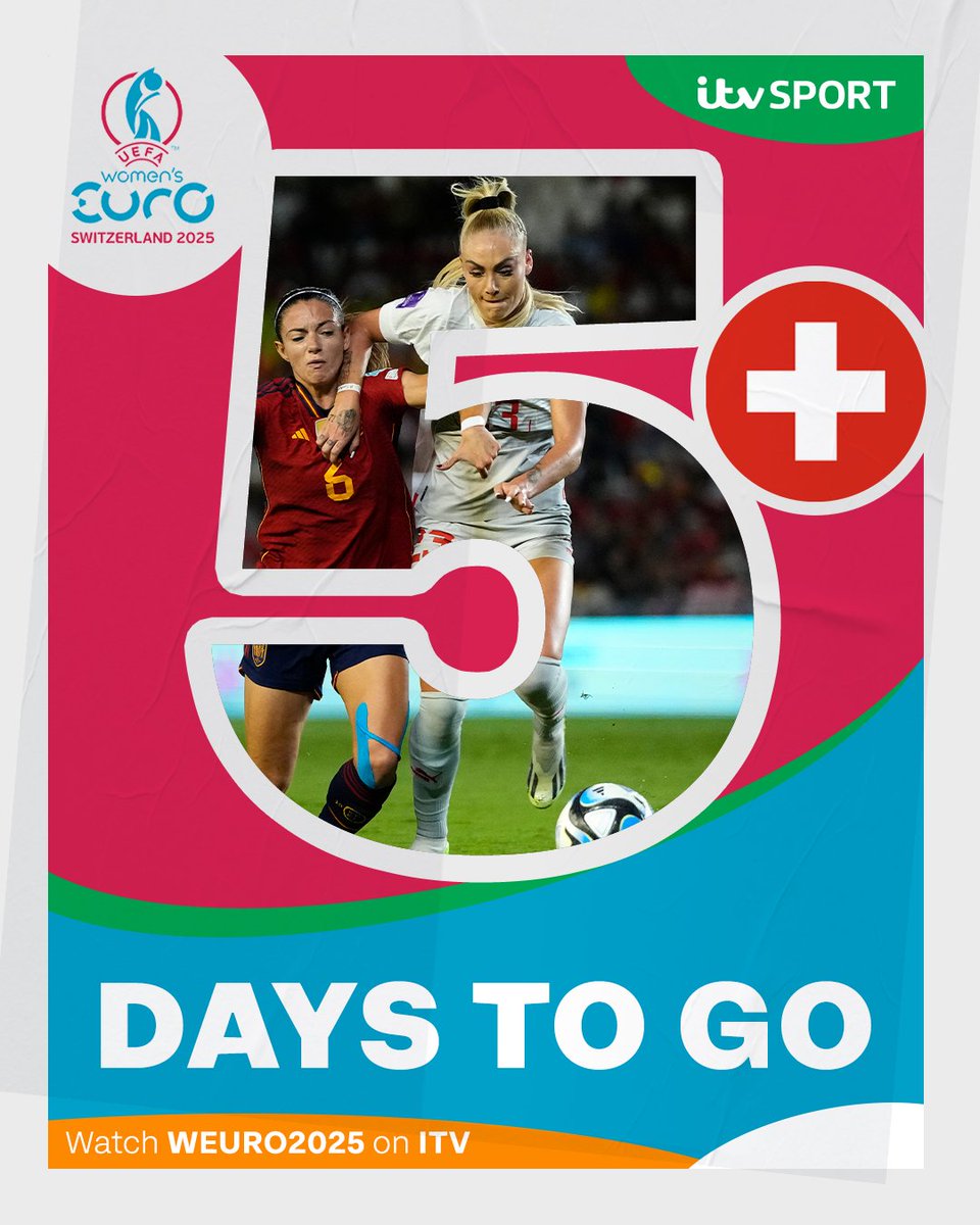 5⃣ DAYS to go 👏🇨🇭

Watch #WEURO2025 on <a href="/ITV/">ITV</a> 🏆