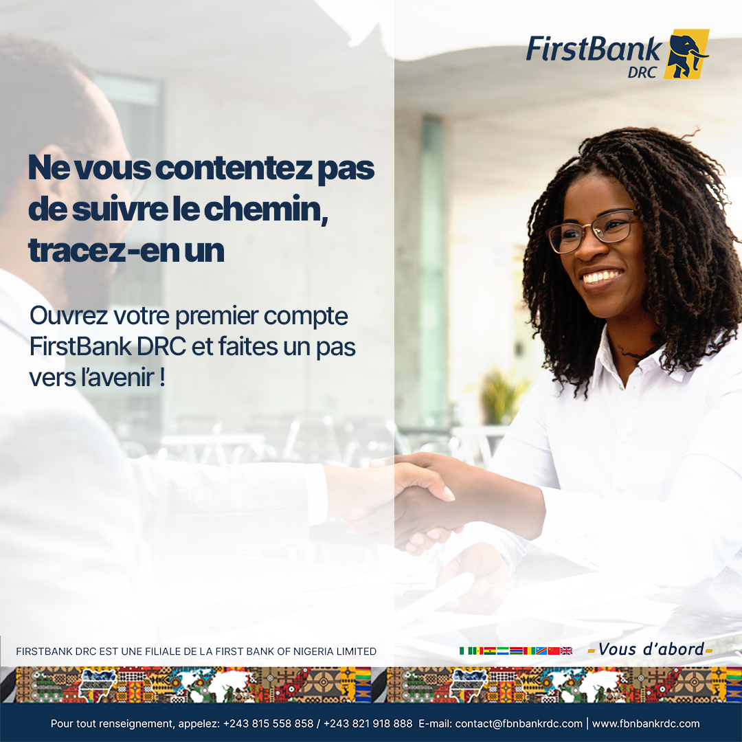 Ne suivez pas les traces des autres, laissez la vôtre. 
Avec FirstBank DRC, chaque compte ouvert est un pas vers vos ambitions.

#VousDabord #FirstBankDRC #VousDabord #TraceTonChemin #BanquePourTous #FinanceResponsable