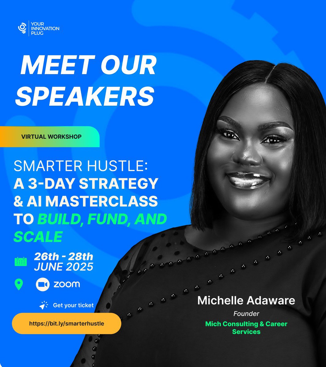 Meet the Power Players Behind the Hustle!
We’re bringing real impact to the table at Smarter Hustle: A 3-Day Strategy &amp; AI Masterclass 

Michelle Adaware-Founder, Mich Consulting &amp; Career Services

🗓️ June 26–28
📍 Zoom
🎟️ Get your ticket → bit.ly/smarterhustle

#Smarter