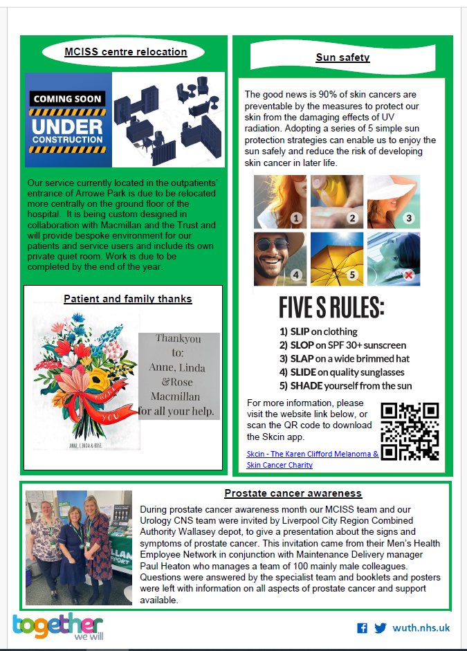 WUTH Macmillan cancer information and support service have released our summer edition of our newsletter! For updates on our service grab a a copy from the Macmillan information centre opposite main outpatients on the ground floor!