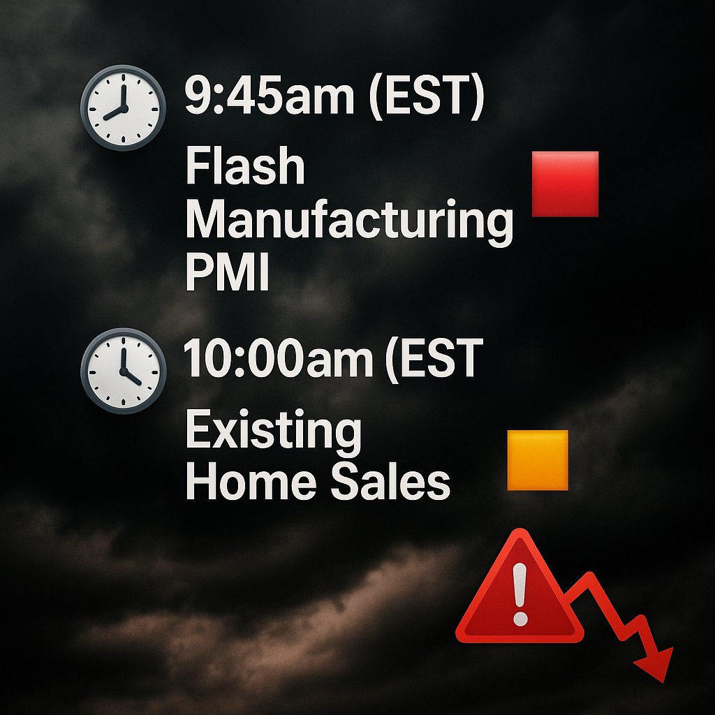 CSmartportal's tweet photo. 📊 Jornada de datos económicos en EE.UU.

🔴 A las 9:45am (EST) se publican los PMI Flash de manufactura y servicios, indicadores clave que anticipan la actividad económica. Un dato bajo podría aumentar los temores de desaceleración.

🟧 A las 10:00am (EST) llegan las Existing Home Sales, reflejando la salud del mercado inmobiliario. Cualquier caída encendería alarmas sobre el consumo y la confianza del hogar.

Los mercados estarán atentos. Cuidado con la volatilidad 🚨📉

#PMI #Viviendas #Economía #WallStreet #CryptoSmart