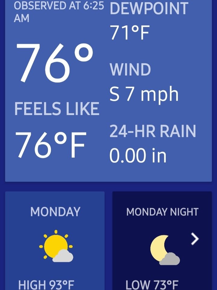 SaraRaeDraper's tweet image. Gonna be another hot one today... those dew points put us about 80% humidity.
Our high today is expected to be about 93Β°F/34Β°C