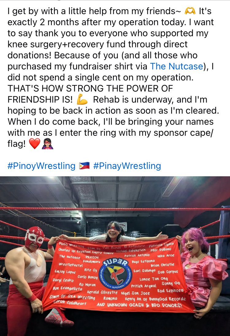 It's been 2 months since my surgery and I just want to say thank you. 🫶

#PinoyWrestling 🇵🇭 #PinayWrestling