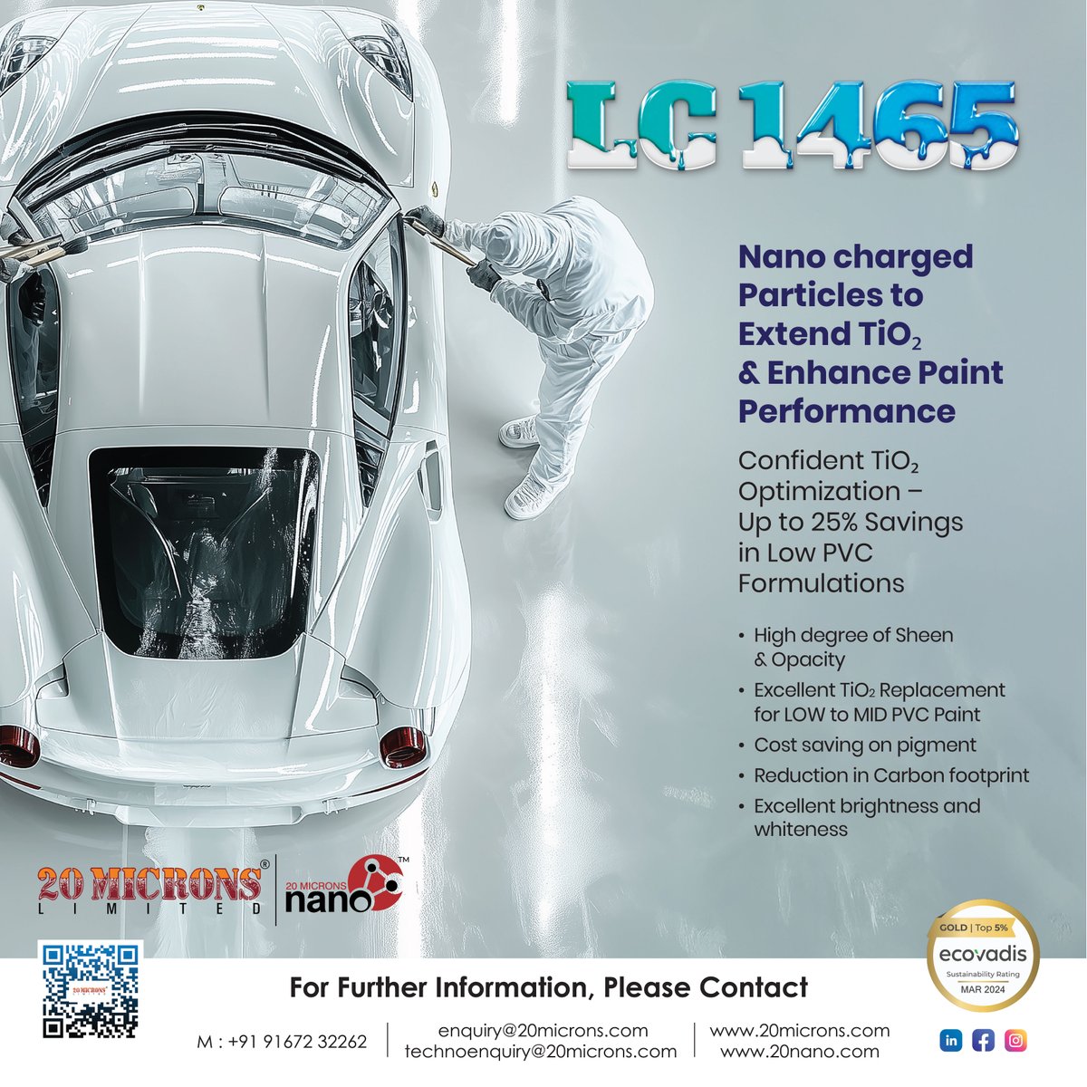 20Microns's tweet image. Unleash the full potential of your paint formulations with LC 1465 — innovation designed to extend TiO₂ and deliver unmatched brightness, opacity, and savings.

#PaintInnovation #TiO2Replacement #PaintPerformance #AutomotivePaint #20Microns #NanotechSolutions #CostEfficient