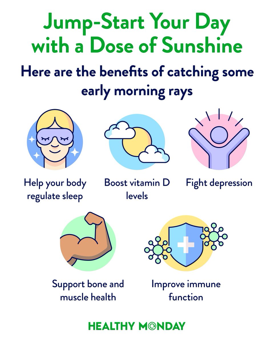 Start your summer mornings outside. 🌞  Natural sunlight first thing in the morning helps regulate sleep, support your immune system, and lift your mood. 

Learn more: healthymonday.com/sleep/the-bene… 

#morningsunshine #healthymonday #healthyhabits