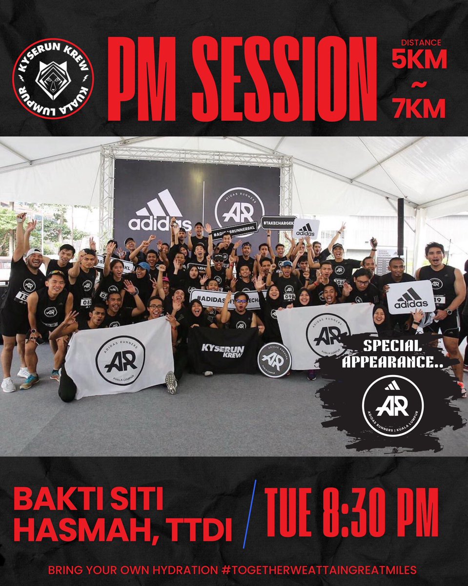 Jumpa esok untuk PM Session kami!

Ada special collaboration bersama ARKL (adidas Runners Kuala Kumpur) dan juga shoe trial for Adizero Boston 13 if tengah consider nak beli 😉

#kyserunkrew
#KLWolfPack
#togetherweattaingreatmiles