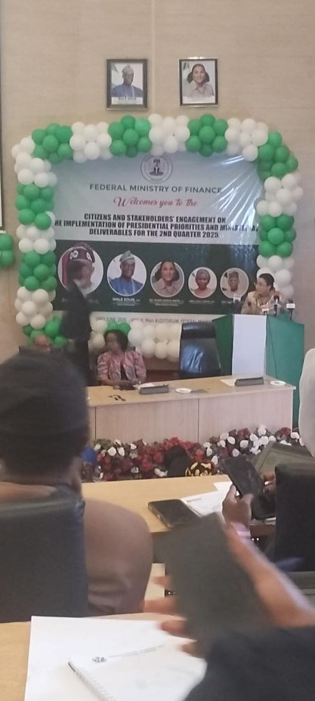 meluibe's tweet photo. Happening Now . . . 
@FinMinNigeria Q2 2025 Citizens' and Stakeholders' engagement session to communicate the implementation of @NigeriaGov policies, programmes and activities. 
#Accountability 
#CitizensEngagement https://t.co/mKPhYkJW5v