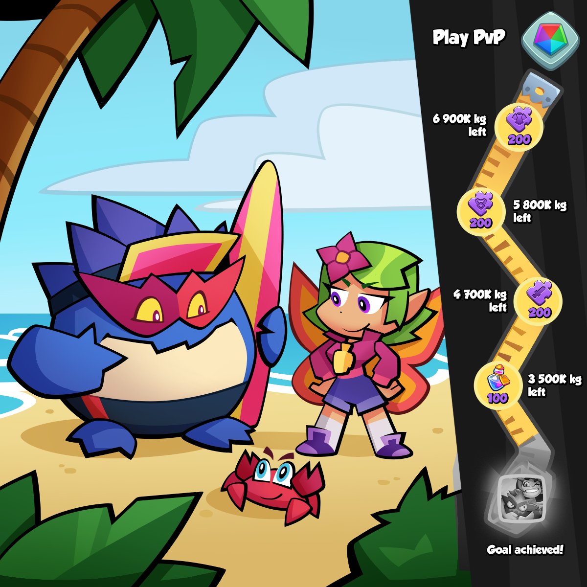 Coach Dryad's method will surely be the talk of the Isle! And the dragon is ready to proudly strut along the beach! ✨

You are an inspiration to all! Just look at our dragon! 7 402 410 kilograms slimmer at the end of the event! Sure, he's still big, but dragons are meant to be