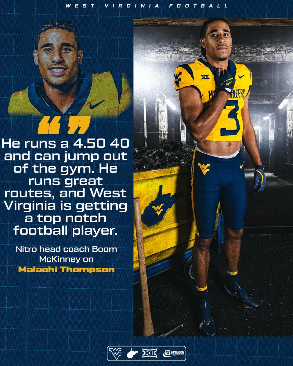 WVSports.com (@wvsportsdotcom) on Twitter photo Malachi Thompson checks every box at wide receiver, and his high school coach says #WVU is getting a 6-foot-5 game-changer with elite upside and a team-first mindset. #HailWV <a href="/RecruitNitroHS/">Nitro Wildcats Football</a>
Coach's Take 👉 gowvu.us/8r0 Malachi Thompson checks every box at wide receiver, and his high school coach says #WVU is getting a 6-foot-5 game-changer with elite upside and a team-first mindset. #HailWV <a href="/RecruitNitroHS/">Nitro Wildcats Football</a>
Coach's Take 👉 gowvu.us/8r0