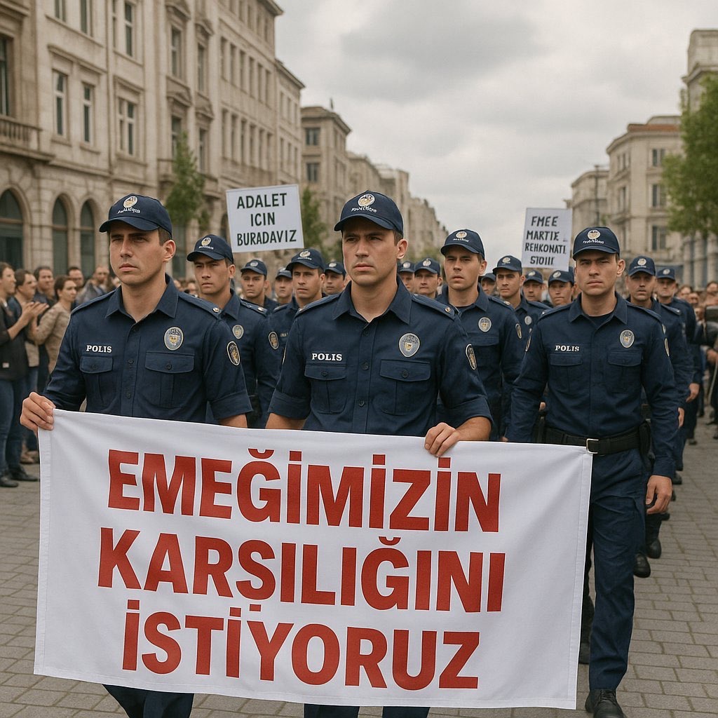 EmniyetBirlik's tweet photo. Türkiye'de herşey olabilirsiniz ama en zoru #TürkiyedePolisOlmak tır. 

300 saat çalışırsın mesai ücreti almazsın.

Taban maaşın düşüktür.

Saat başı ücrette en ucuza sen çalışırsın.

Her 4 günde 1 meslektaşın intihar eder.

Bayram seyran sana ekstra mesai demek.

Aile hayatın zaten yok.

@RTErdogan
