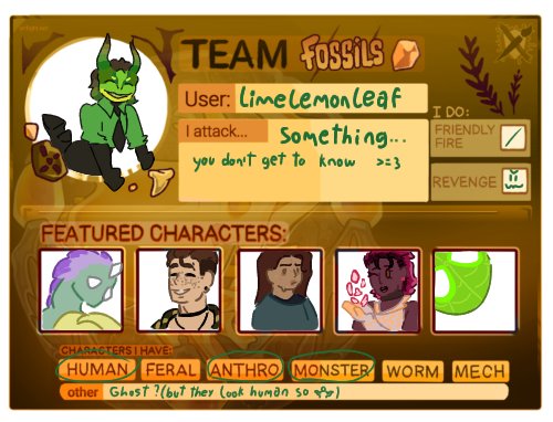 limelemonleaf's tweet photo. Hope you got your ref sheets ready >=}

#artfight #artfight2025 #artfightteamfossils #ocs https://t.co/PDqKPsH0io