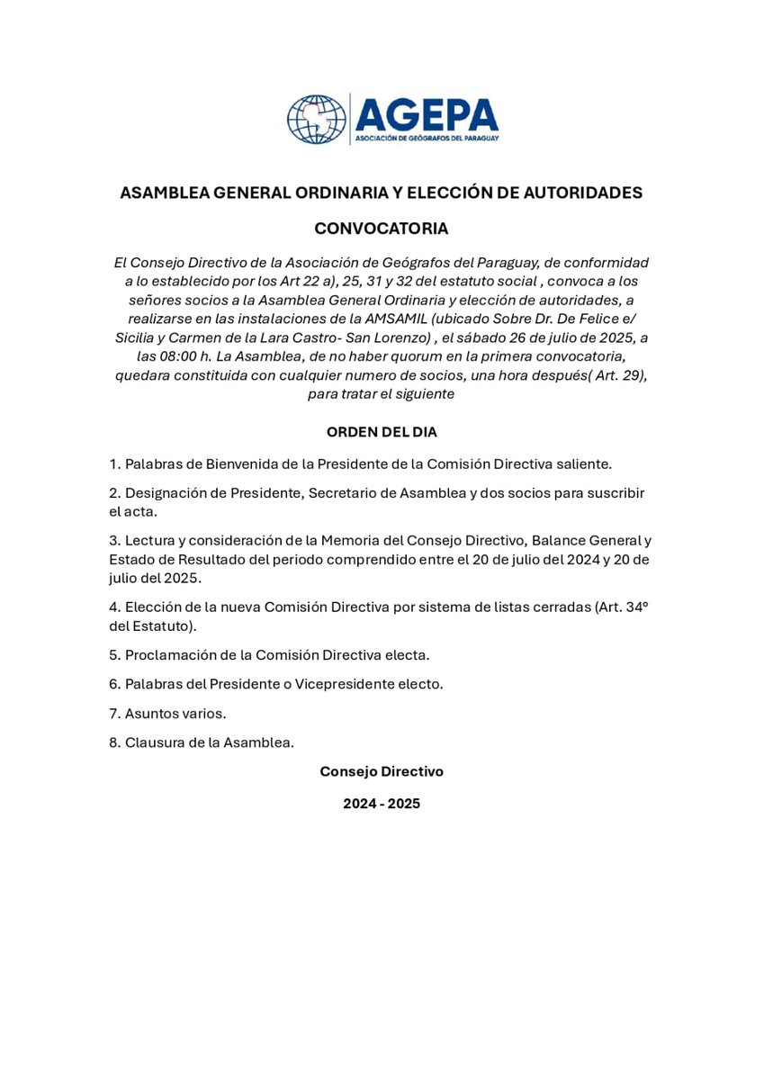 Atención Socios!!
Llamado a Asamblea Ordinaria y Elección de Autoridades!
Sábado 26 de julio del 2025!