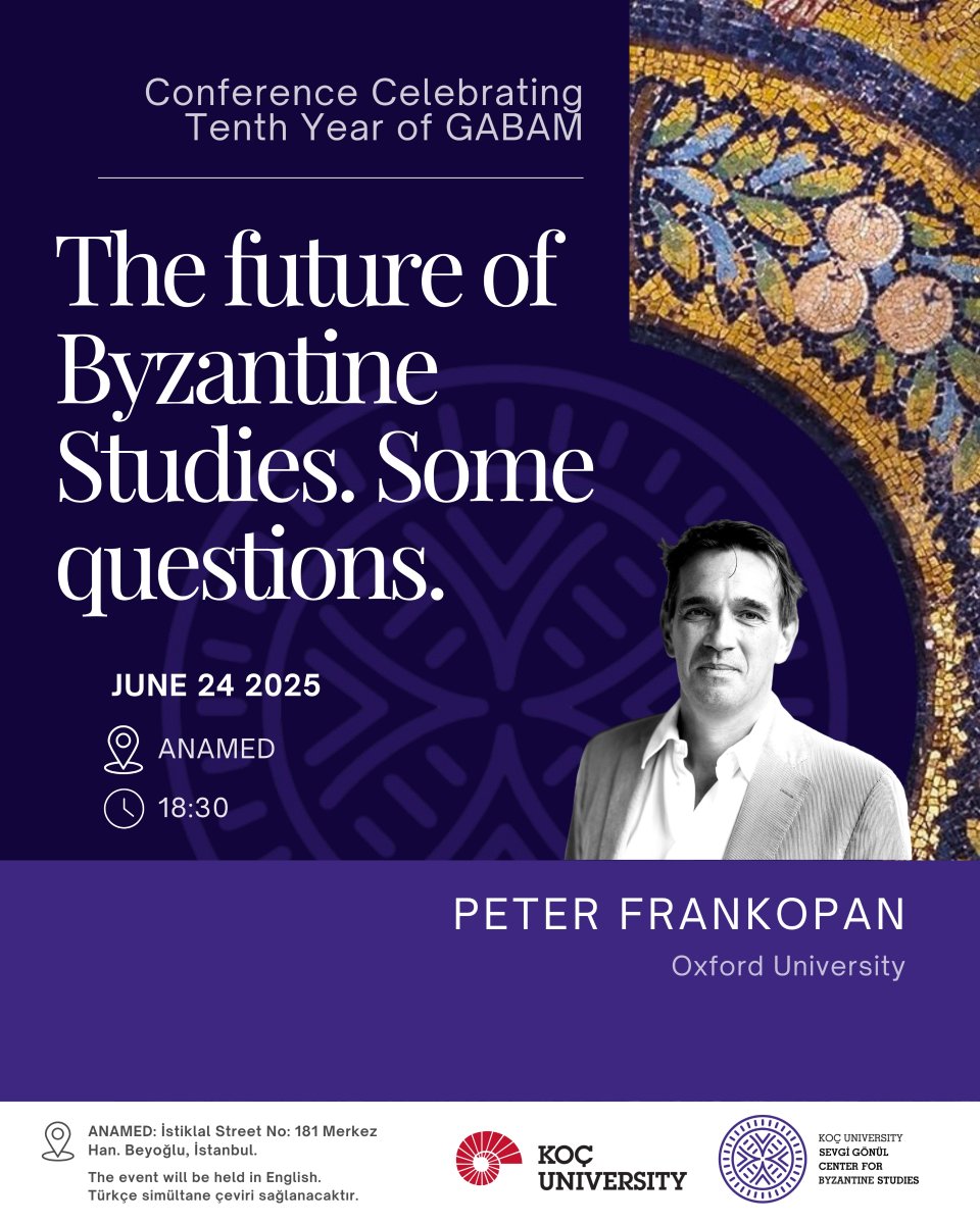 Sizleri Prof. Dr. Frankopan’ın yarınki konuşmasında bize katılmaya davet ediyoruz!
İngilizce yapılacak konferansta Türkçeye simultane çeviri yapılacaktır. 

We invite everyone to join us for Prof. Frankopan’s lecture tomorrow!
The conference will be in English.

🕡18.30
📍 ANAMED