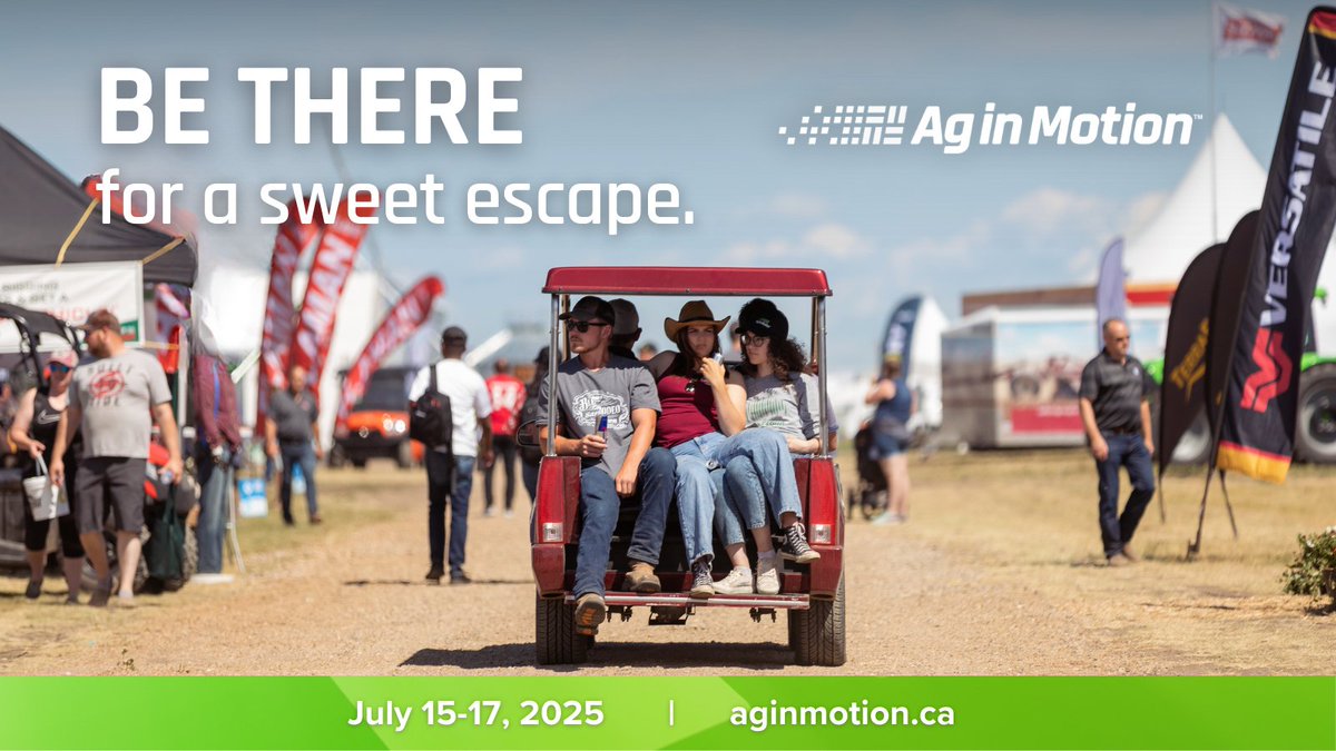 Ag in Motion (@aginmotion) on Twitter photo Need a sweet escape from the city? πΎ
Ag in Motion brings us together to experience with friends, livestock, and the latest in ag innovation.
π
 July 15-17, 2025
π Langham, Saskatchewan
ποΈ Get your tickets today in bio: vist.ly/3n7kift
#AIM25 #FarmShow #LivestocK Need a sweet escape from the city? πΎ
Ag in Motion brings us together to experience with friends, livestock, and the latest in ag innovation.
π
 July 15-17, 2025
π Langham, Saskatchewan
ποΈ Get your tickets today in bio: vist.ly/3n7kift
#AIM25 #FarmShow #LivestocK