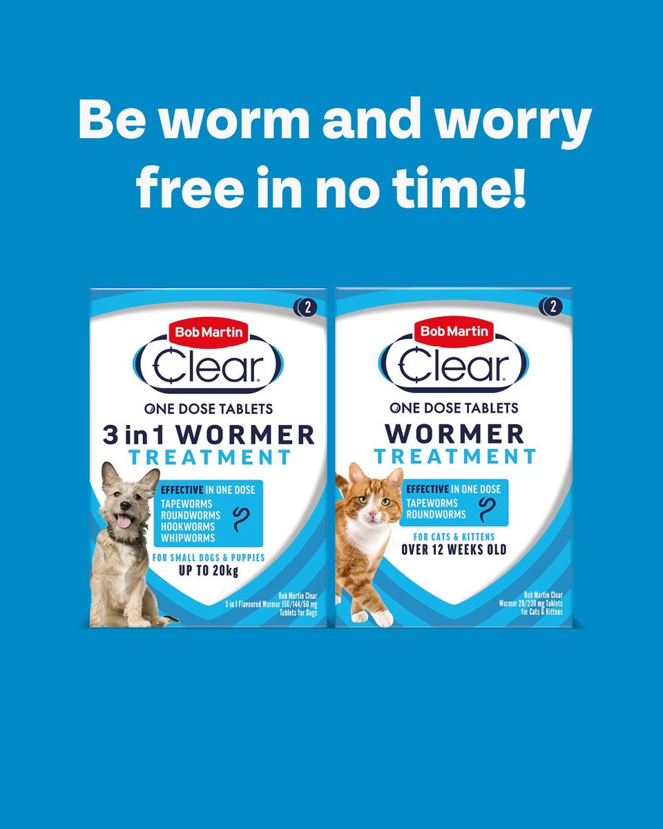 Worms? Not on our watch. Protect your pets with Bob Martin’s wormer range.