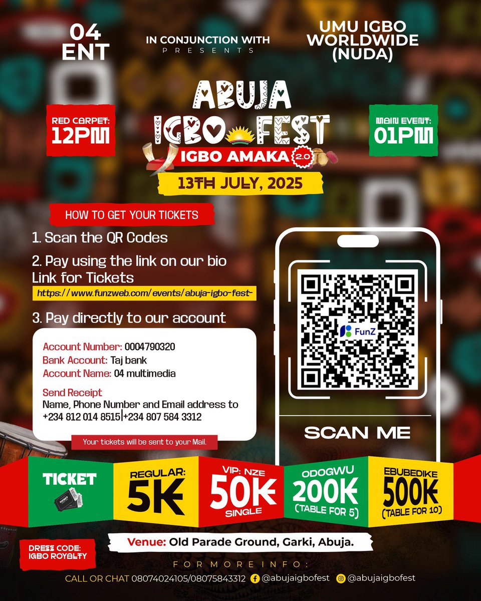 Rosieala's tweet photo. ABUJA!!!! 🔥🔥🔥
Are you ready?
#AbujaIgboFest Igbo Amaka 2.0 is HERE!

Have you gotten your ticket??
Do you have your Royal igbo attire ready??

💃🏾 Dress Code: Igbo Royalty 👑 | Igbo’s and Non-Igbo’s

@WealthyEmy @Abujaigbofest 
#abujaevents #AbujaIgbofest  #Abuja #IgboAmaka https://t.co/UhxJGyrkg9