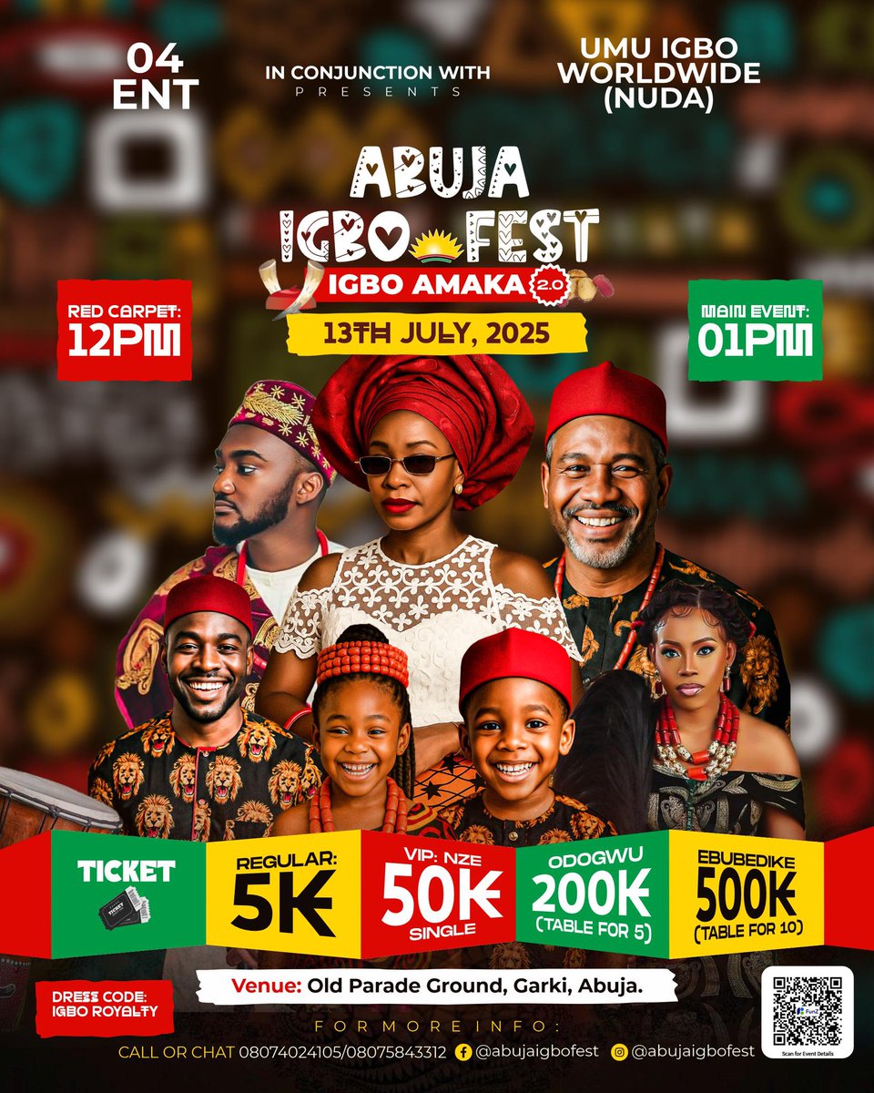 Rosieala's tweet photo. ABUJA!!!! 🔥🔥🔥
Are you ready?
#AbujaIgboFest Igbo Amaka 2.0 is HERE!

Have you gotten your ticket??
Do you have your Royal igbo attire ready??

💃🏾 Dress Code: Igbo Royalty 👑 | Igbo’s and Non-Igbo’s

@WealthyEmy @Abujaigbofest 
#abujaevents #AbujaIgbofest  #Abuja #IgboAmaka https://t.co/UhxJGyrkg9