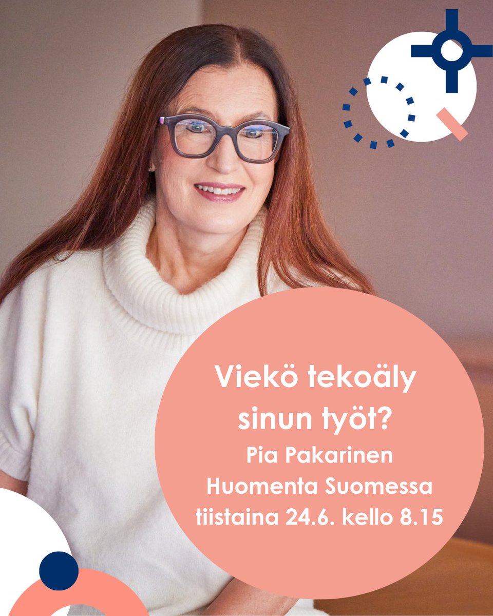 Helsingin seudun kauppakamari (@k2hel) on Twitter photo Viekö tekoäly sinun työt?
Helsingin seudun kauppakamarin toimitusjohtaja <a href="/Pia_Pakarinen/">Pia Pakarinen</a> keskustelemassa Goforen tekoälykonsultti Oula Järvisen kanssa MTV:n <a href="/huomentasuomi/">Huomenta Suomi</a> tiistaina 24.6. kello 8.15. Viekö tekoäly sinun työt?
Helsingin seudun kauppakamarin toimitusjohtaja <a href="/Pia_Pakarinen/">Pia Pakarinen</a> keskustelemassa Goforen tekoälykonsultti Oula Järvisen kanssa MTV:n <a href="/huomentasuomi/">Huomenta Suomi</a> tiistaina 24.6. kello 8.15.