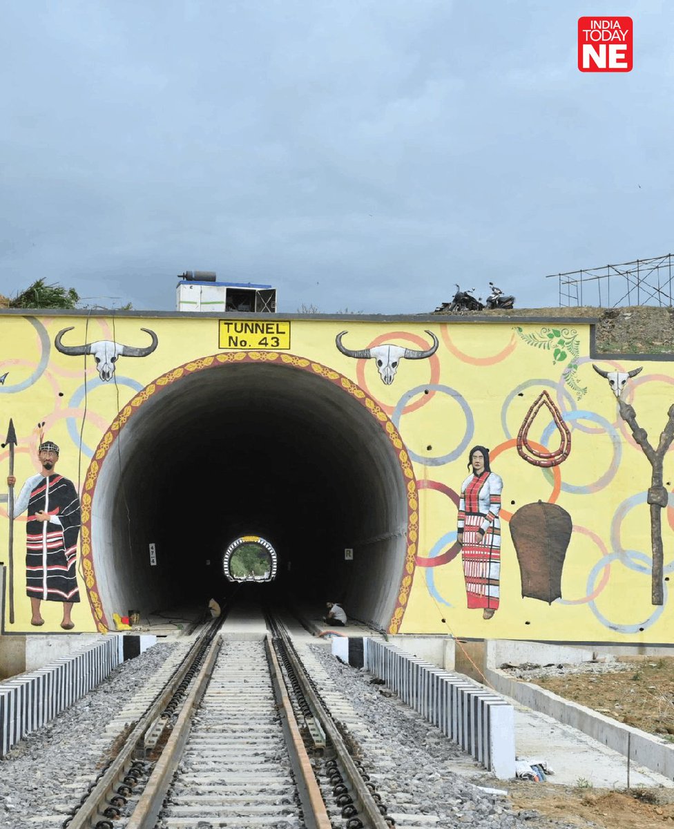 IndiaTodayNE's tweet image. #Mizoram: Railway tunnels along the Bairabi - Sairang Section decorated with beautiful murals depicting rich regional cultural motifs. 

#railwaytunnels #murals #regional #culturalmotifs #northeastnews