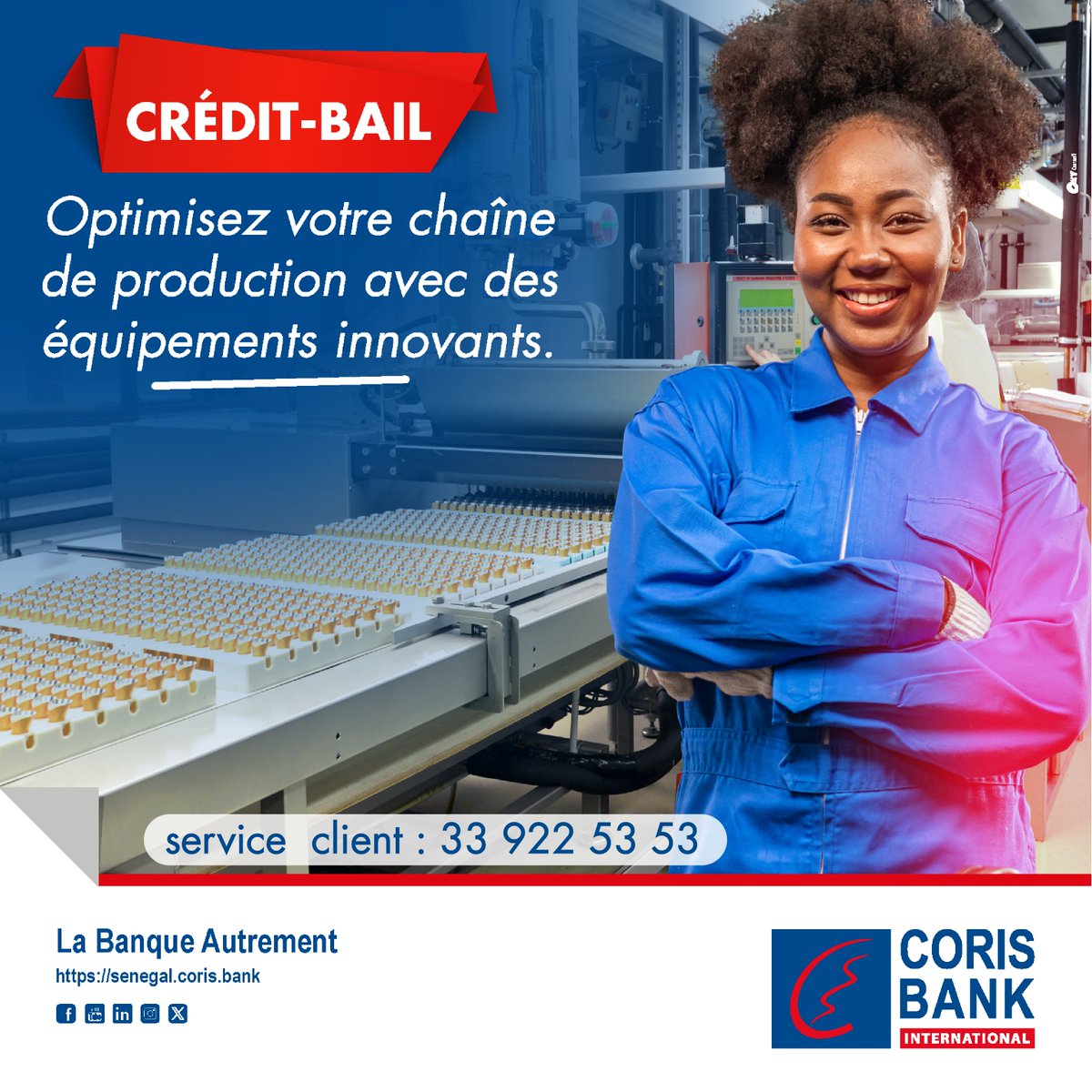 Optimisez votre chaîne de production industrielle avec Crédit-Bail Coris !
Donnez un coup de pouce à votre entreprise avec des équipements industriels innovants, sans épuiser votre trésorerie. 
#CBI_Sénégal  #LaBanqueAutrement #Crédit_Bail