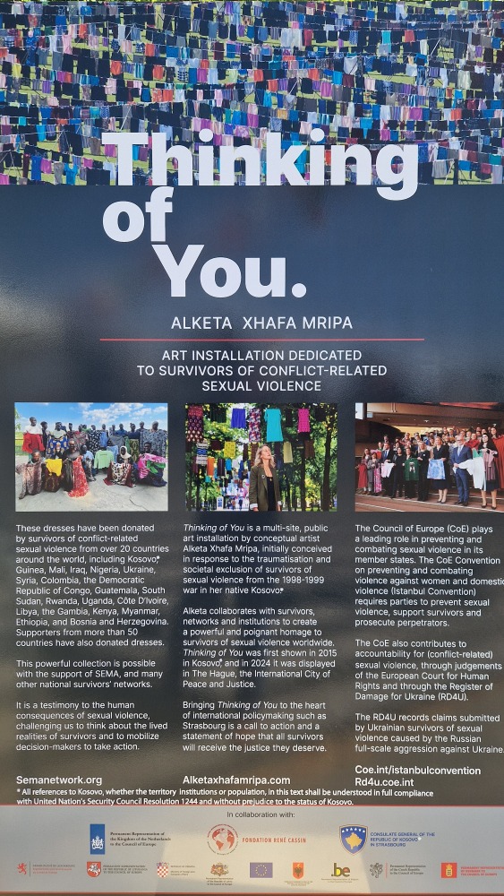 SM_Strasbourg's tweet photo. 🇨🇿 mission happy to be one of the supporters of the ´Thinking Of You´ art installation in front of the Palais de l'Europe. Dresses donated by survivors of sexual violence from over 20 countries around the world are testimonies to the human consequences of sexual violence. https://t.co/T8cf0EoqL1