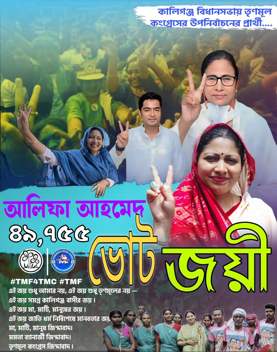 tmf4tmc's tweet image. This victory is the victory of the common people of Kaliganj Assembly .The general public Again trust our Honorable Chief Ministar💚💚💚
#TMF