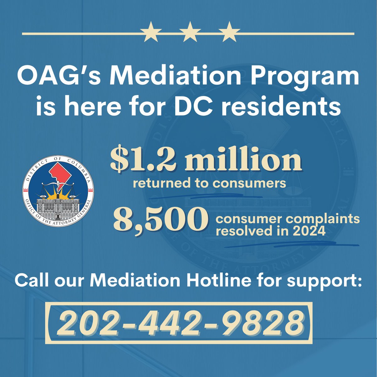 DC, this heat wave is no joke. 🌡️🌡️🌡️

If you're a renter, your AC is not working, and your landlord is not being responsive — tag us in.

We can also assist with water disconnections and other utility outages.

Call our FREE Consumer Mediation Hotline for support: 202-442-9828