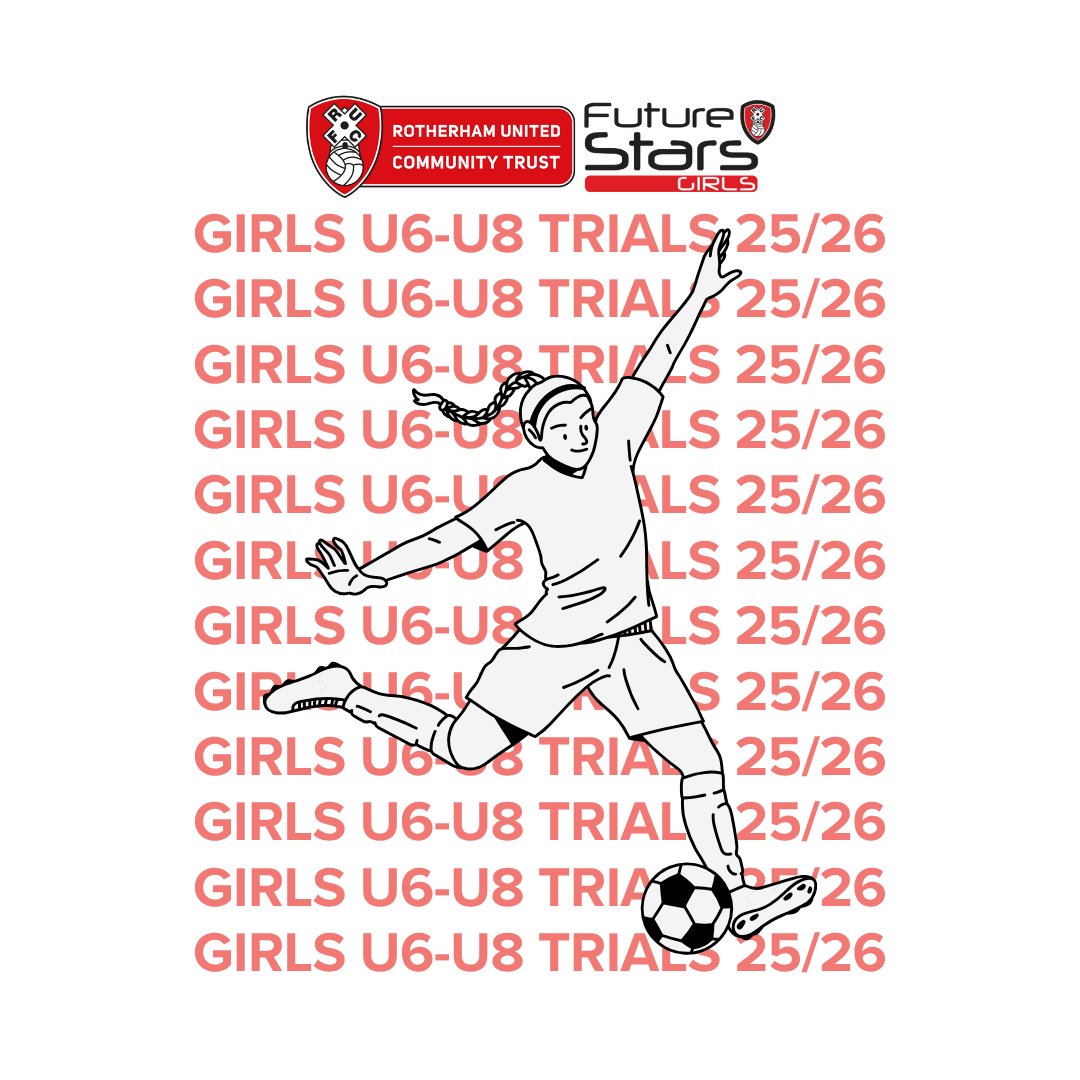 FOOTBALL DEV | Future Stars Girls Trials 🌟

📅 Trial Dates: Wednesday 6th August &amp; 13th August
🕔 Time: 5:00–6:30PM
📍 Location: Parkgate Astro, Rotherham

➡️ Register now: forms.office.com/Pages/Response…

#FutureStars #RUFC #TalentPathway #RUCT #RotherhamUnited #AcademyPathway